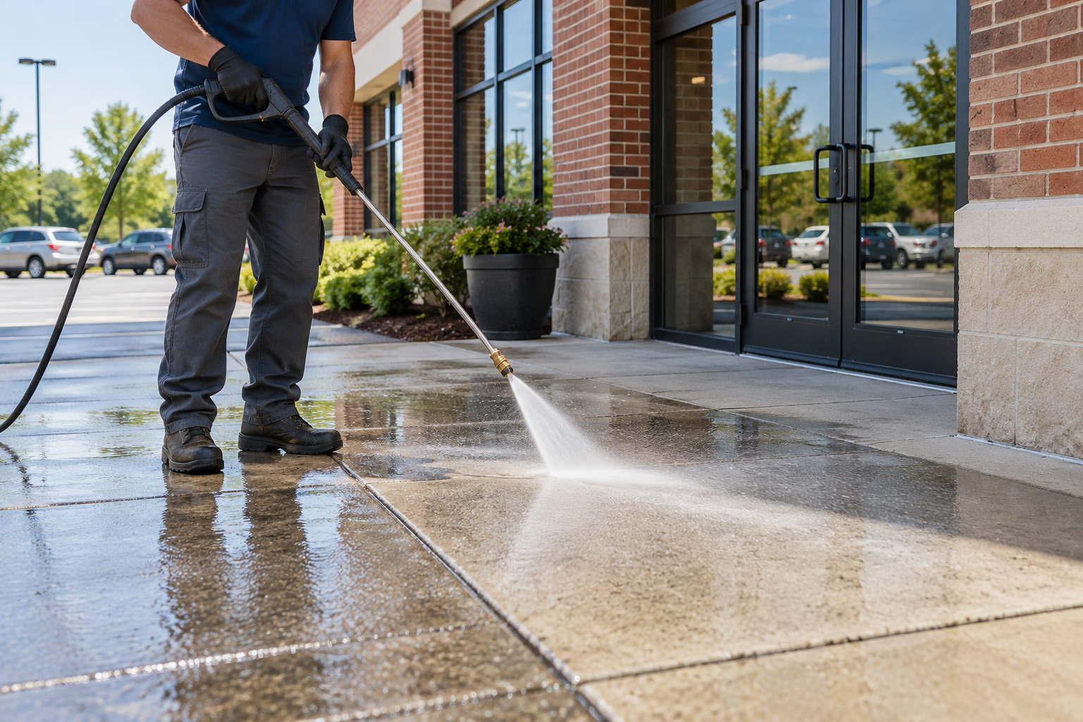 Illustration of cleaning a commercial storefront