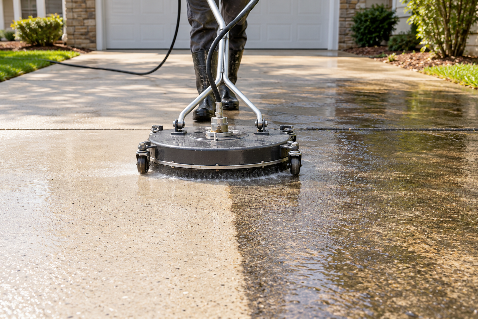 Illustration of cleaning a concrete driveway