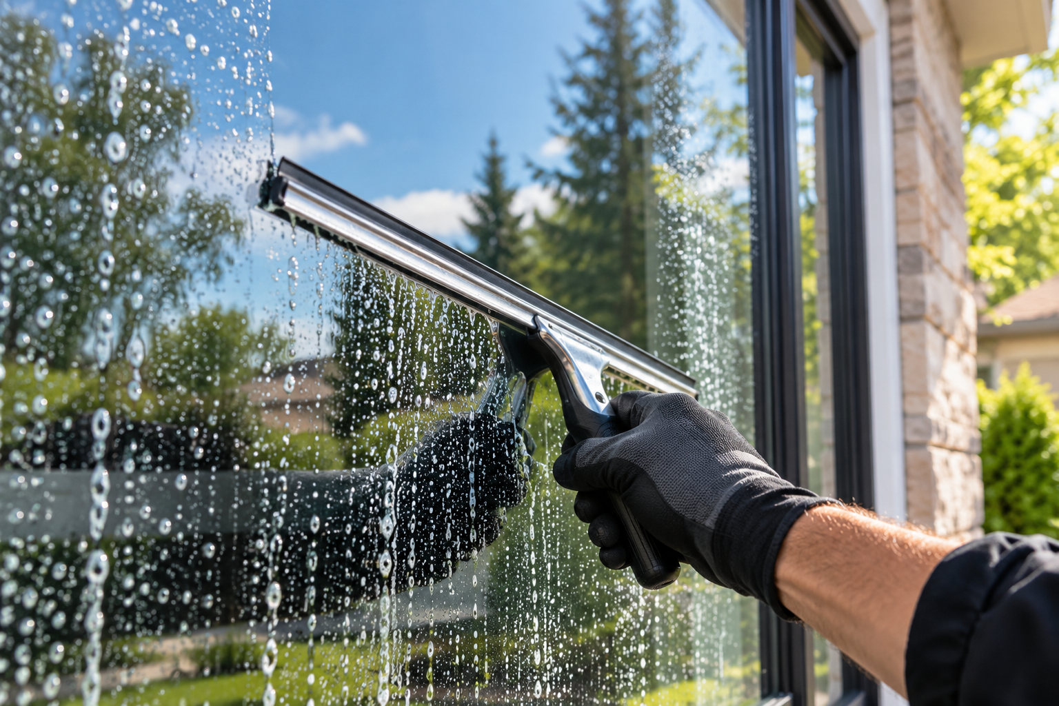 Illustration of exterior window cleaning